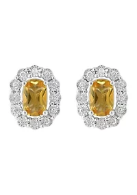 Sterling Silver Diamond and Citrine Earrings 