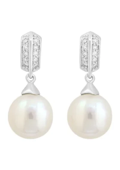 Sterling Silver Diamond and Freshwater Pearl Earrings