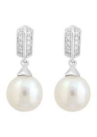 Sterling Silver Diamond and Freshwater Pearl Earrings