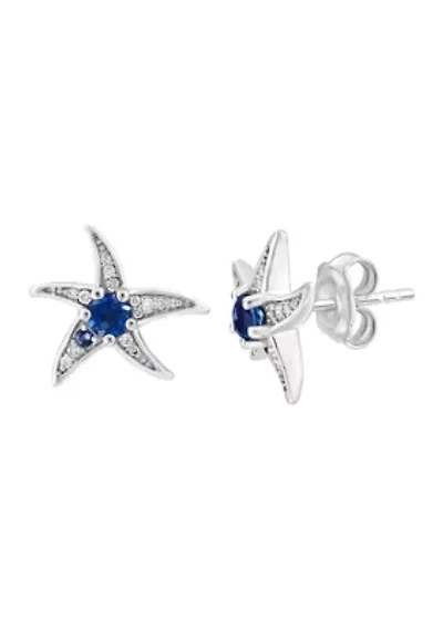 1/10 ct. t.w. Diamond and Blue Topaz Starfish Stud Earrings in Sterling Silver