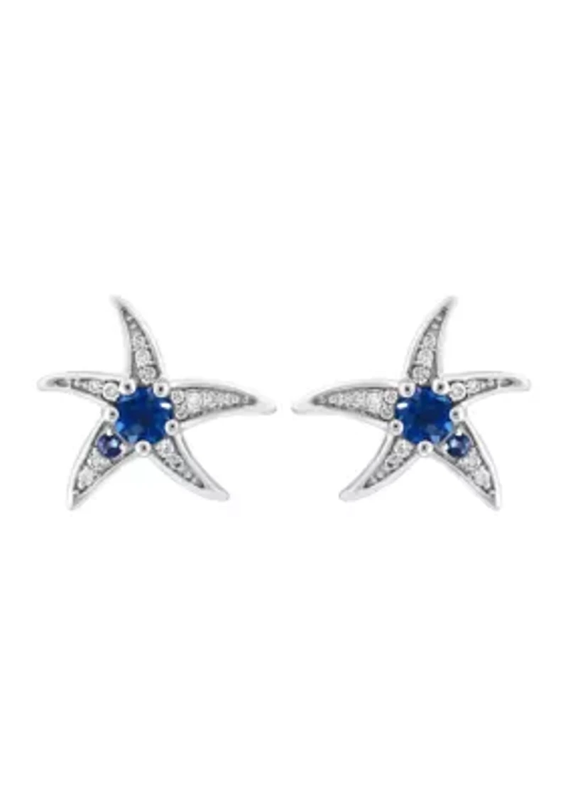 1/10 ct. t.w. Diamond and Blue Topaz Starfish Stud Earrings in Sterling Silver
