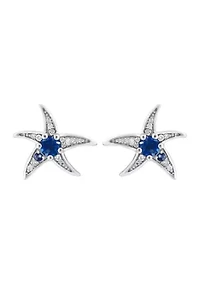 1/10 ct. t.w. Diamond and Blue Topaz Starfish Stud Earrings in Sterling Silver