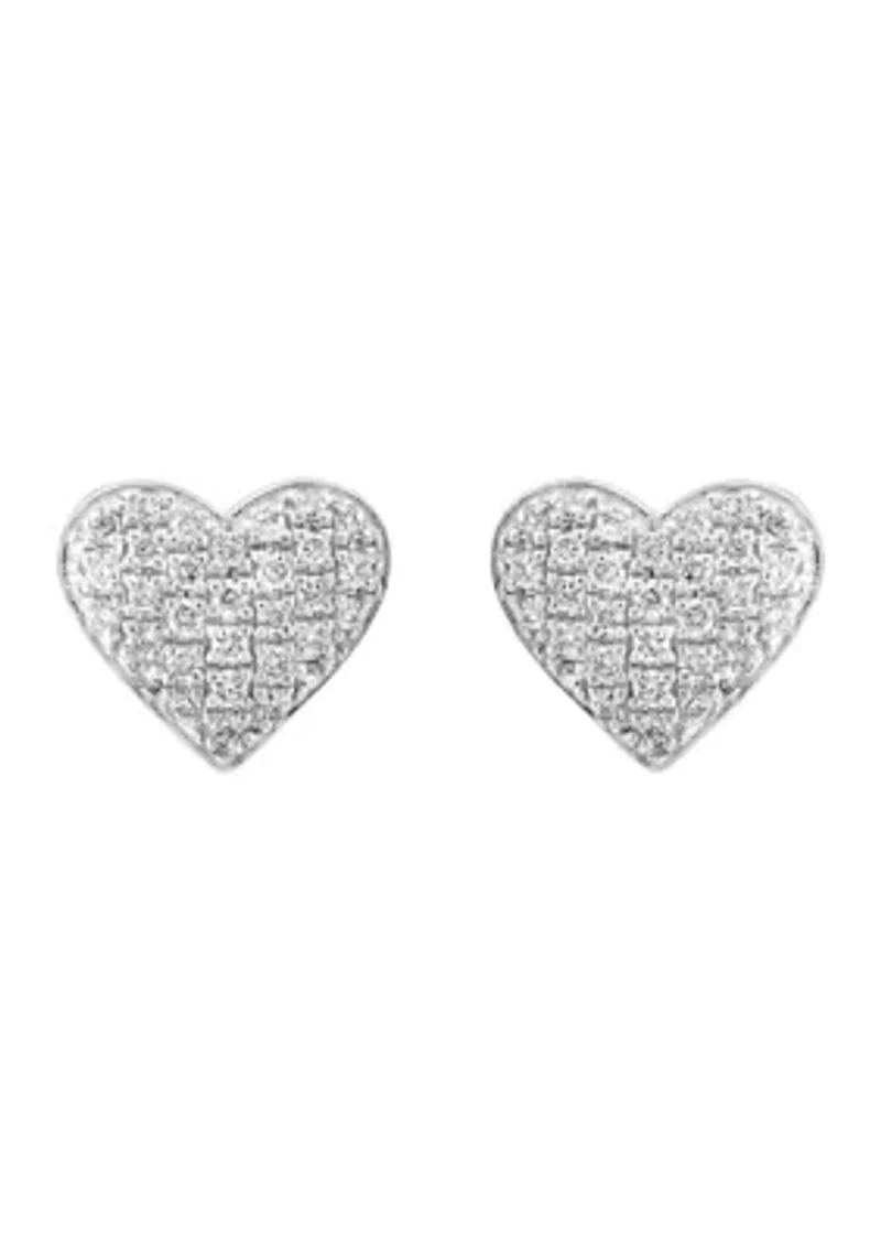 925 Sterling Silver Diamond Heart Earrings