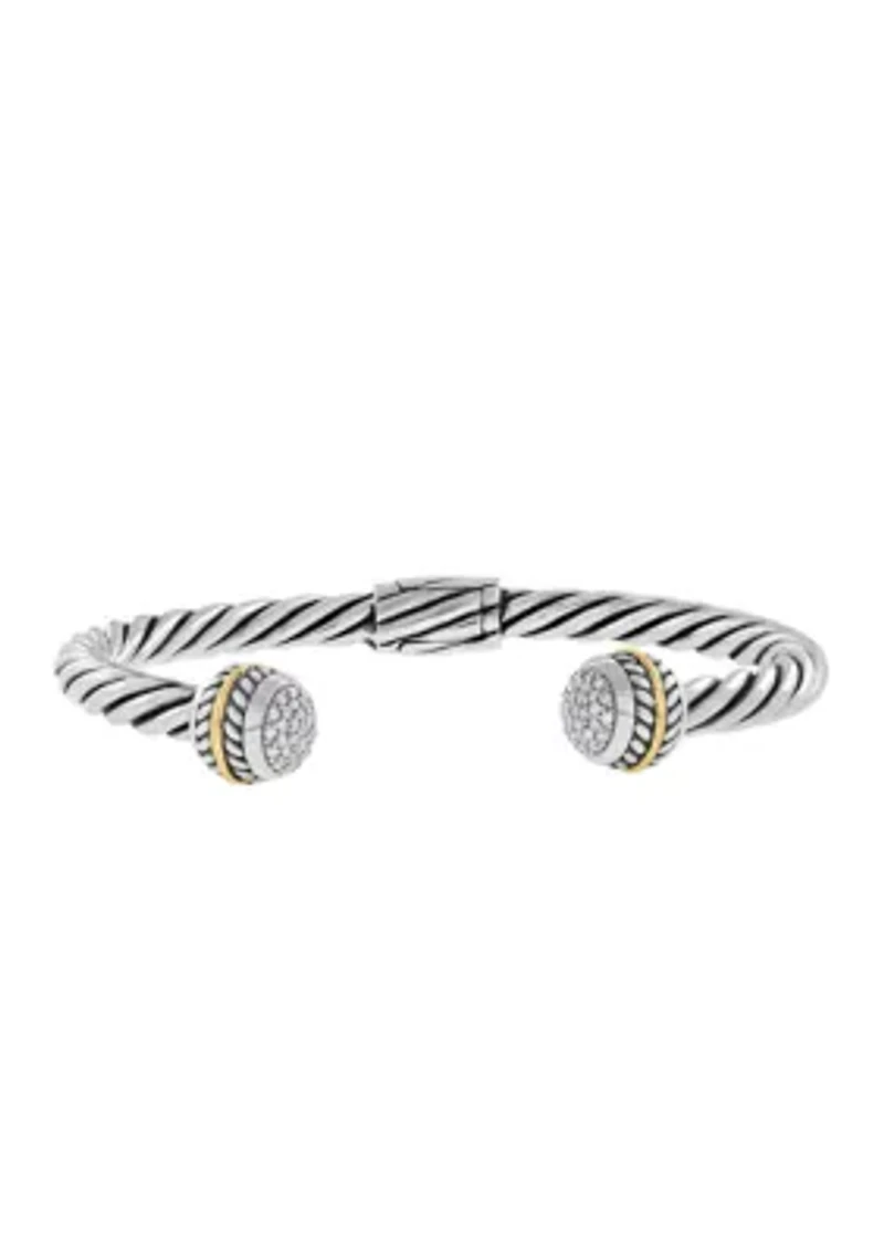 Diamond Weave Bangle Bracelet in 18K Yellow Gold and Sterling Silver