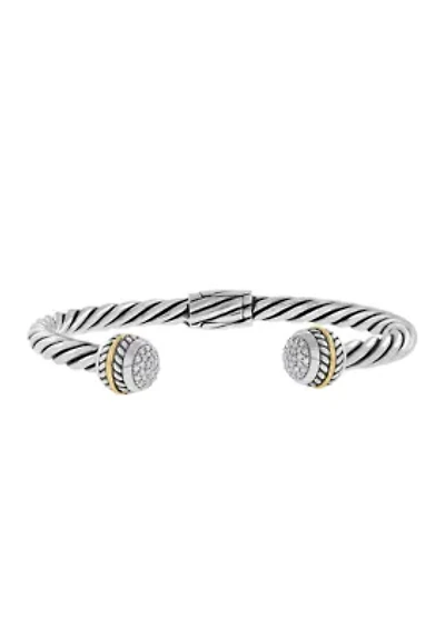 Diamond Weave Bangle Bracelet in 18K Yellow Gold and Sterling Silver