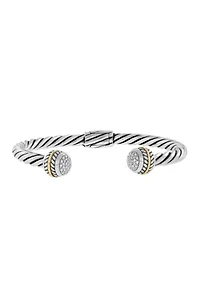 Diamond Weave Bangle Bracelet in 18K Yellow Gold and Sterling Silver