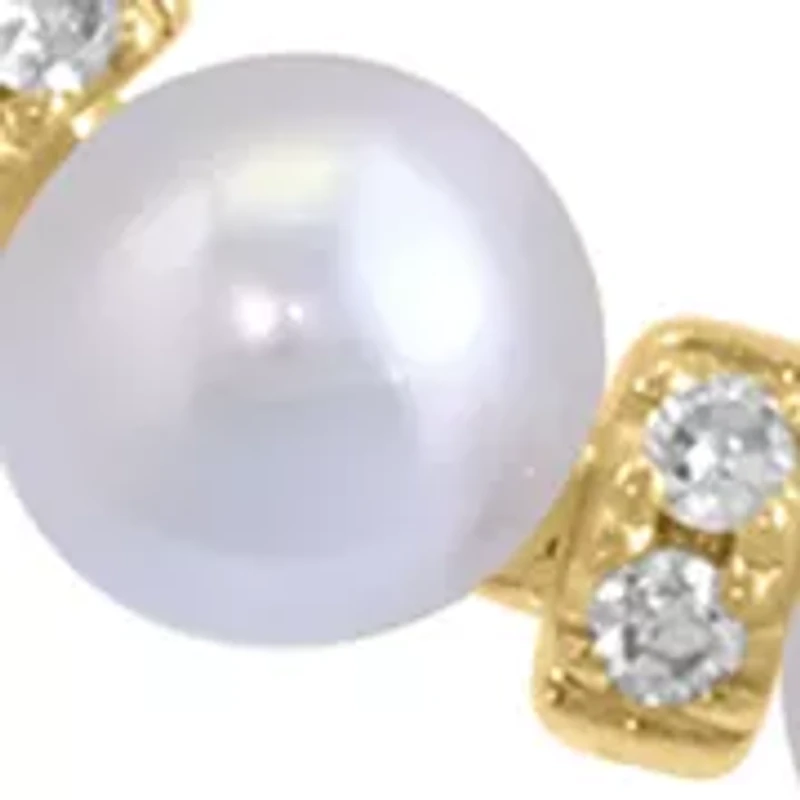 14K Gold Plated Over Sterling Silver Diamond Fresh Water Pearl Necklace
