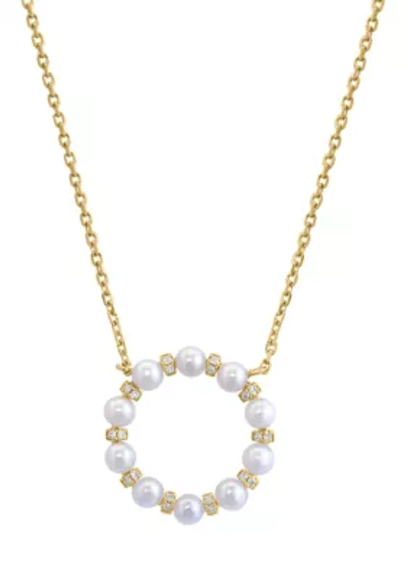 14K Gold Plated Over Sterling Silver Diamond Fresh Water Pearl Necklace