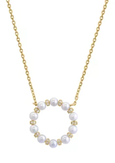 14K Gold Plated Over Sterling Silver Diamond Fresh Water Pearl Necklace