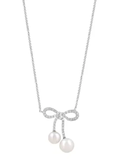 Diamond and Freshwater Pearl Bow Necklace in Sterling Silver