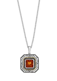 Diamond and Citrine Pendant Necklace in Sterling Silver and 14K Yellow Gold