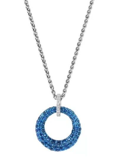 Diamond and London Blue Topaz Circle Pendant Necklace in Sterling Silver