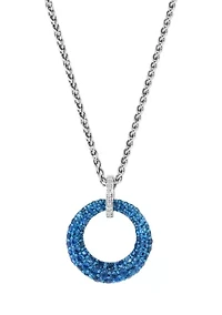 Diamond and London Blue Topaz Circle Pendant Necklace in Sterling Silver