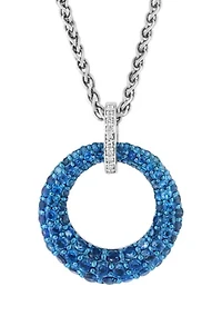 Diamond and London Blue Topaz Circle Pendant Necklace in Sterling Silver