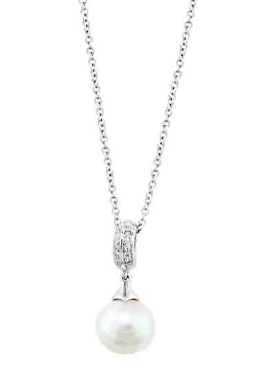 Diamond and Freshwater Pearl Pendant Necklace in Sterling Silver