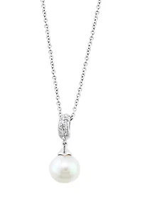 Diamond and Freshwater Pearl Pendant Necklace in Sterling Silver