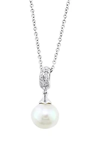 Diamond and Freshwater Pearl Pendant Necklace in Sterling Silver