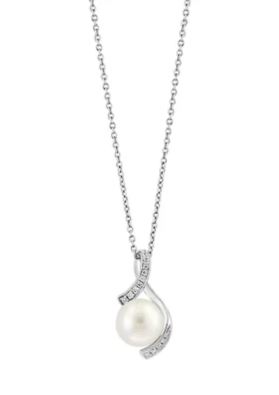 Freshwater pearl and Diamond Pendant Necklace in Sterling Silver 