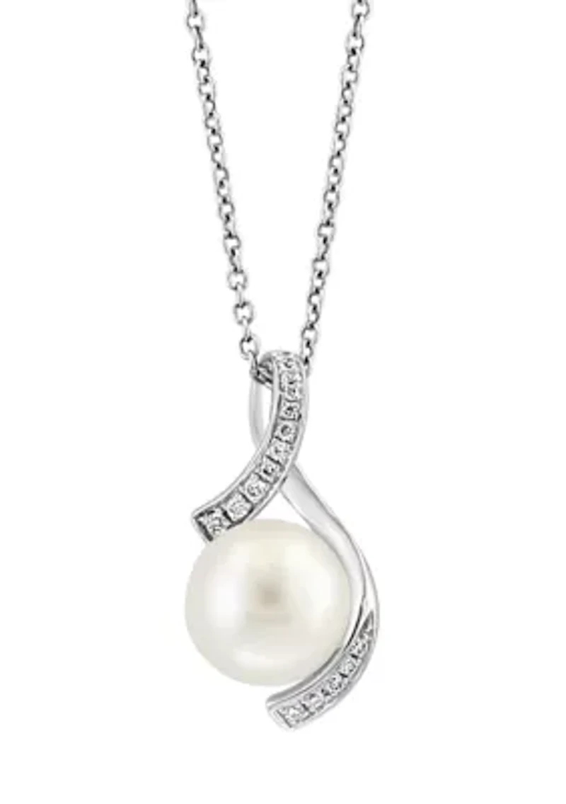 Freshwater pearl and Diamond Pendant Necklace in Sterling Silver 