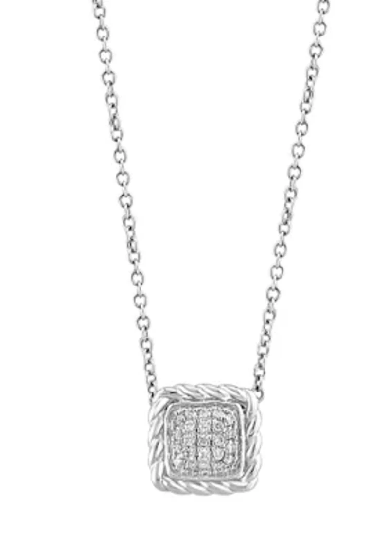 1/10 ct. t.w. Diamond Square Pendant Necklace in Sterling Silver