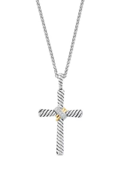 Diamond Cross Pendant Necklace in Sterling Silver