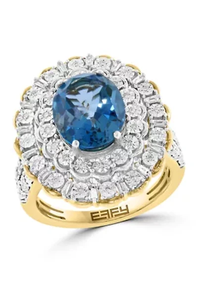 Diamond and London Blue Topaz Ring in 14K Gold Over Silver