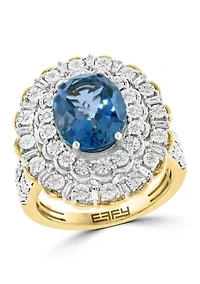 Diamond and London Blue Topaz Ring in 14K Gold Over Silver