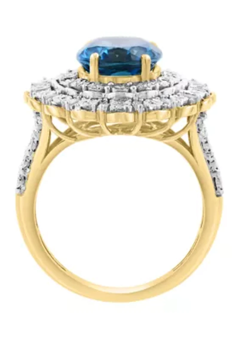 Diamond and London Blue Topaz Ring in 14K Gold Over Silver