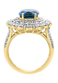 Diamond and London Blue Topaz Ring in 14K Gold Over Silver