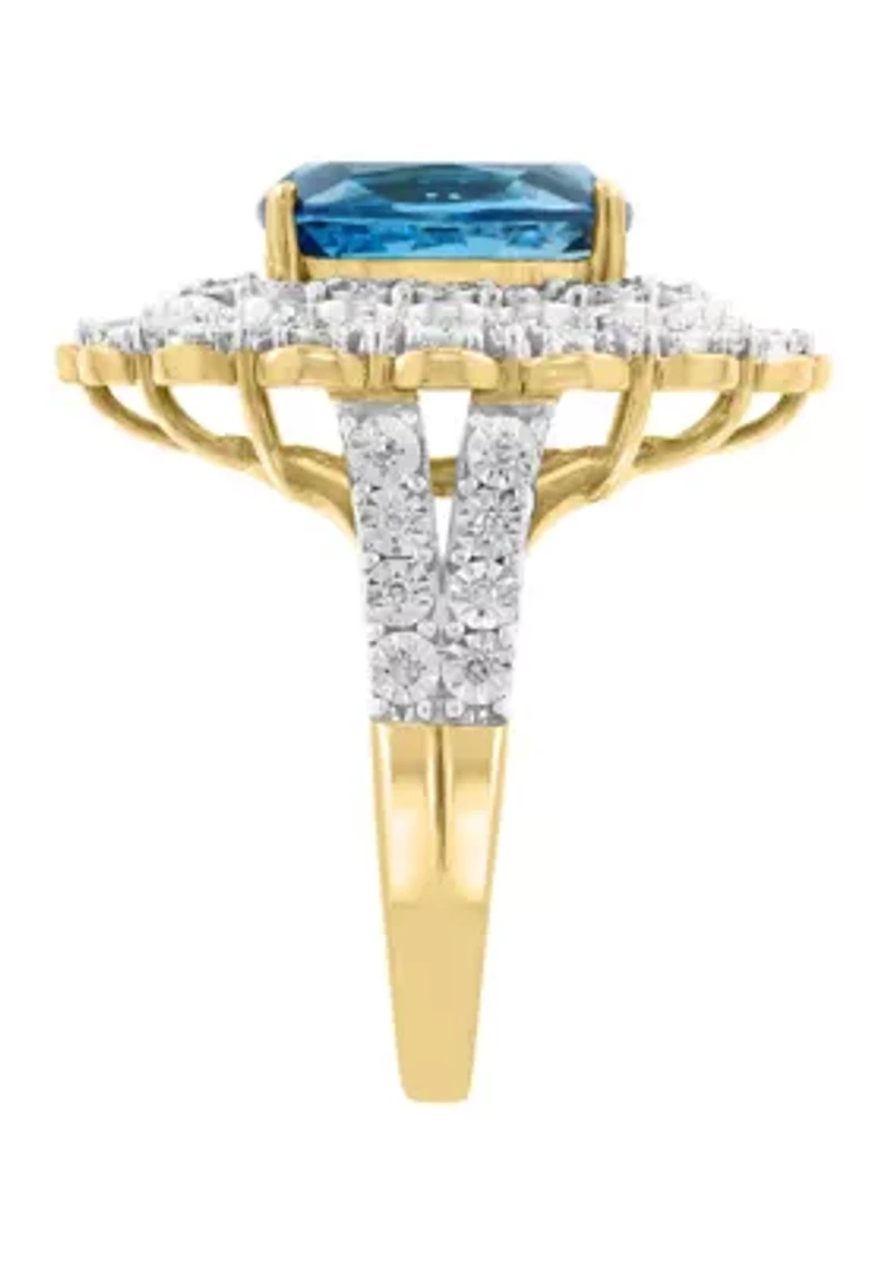 Diamond and London Blue Topaz Ring in 14K Gold Over Silver