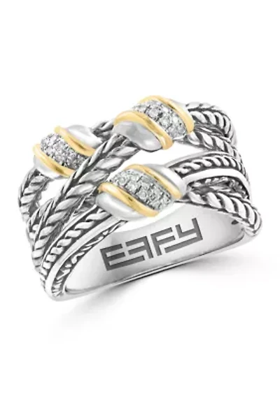 Diamond Ring in Sterling Silver and 18K Yellow Gold