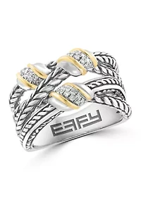 Diamond Ring in Sterling Silver and 18K Yellow Gold