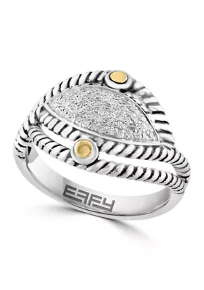 Sterling Silver and 18K Yellow Gold Diamond Ring