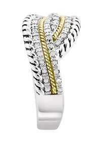 Diamond Ring in Sterling Silver and 18K Yellow Gold