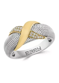 Diamond X Ring in Sterling Silver and 14K Yellow Gold
