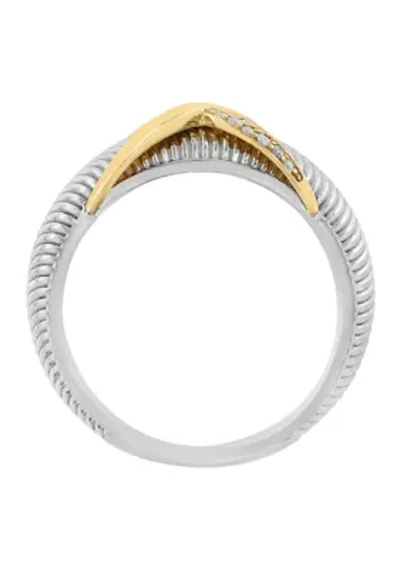 Diamond X Ring in Sterling Silver and 14K Yellow Gold