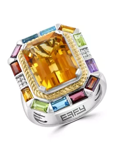 Sterling Silver/14K Yellow Gold Diamond, Amethyst, Blue Topaz, London Blue Topaz, Citrine, Garnet, Rhodolite, Peridot Ring 