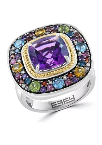 Diamond and Multi Gemstone Ring in Sterling Silver and 14K Yellow Gold