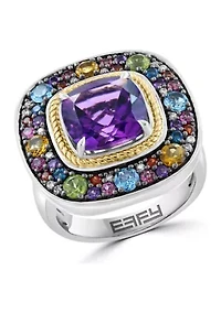 Diamond and Multi Gemstone Ring in Sterling Silver and 14K Yellow Gold