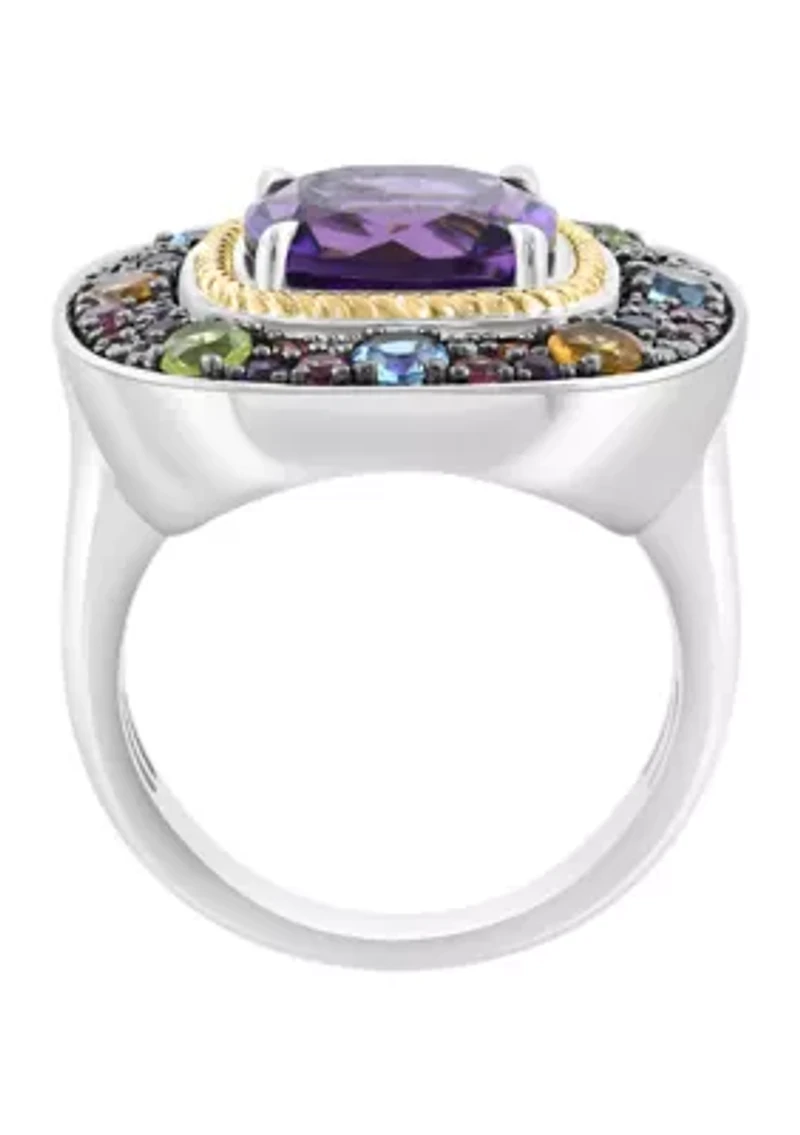 Diamond and Multi Gemstone Ring in Sterling Silver and 14K Yellow Gold