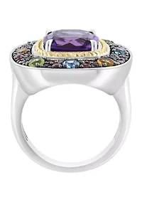 Diamond and Multi Gemstone Ring in Sterling Silver and 14K Yellow Gold