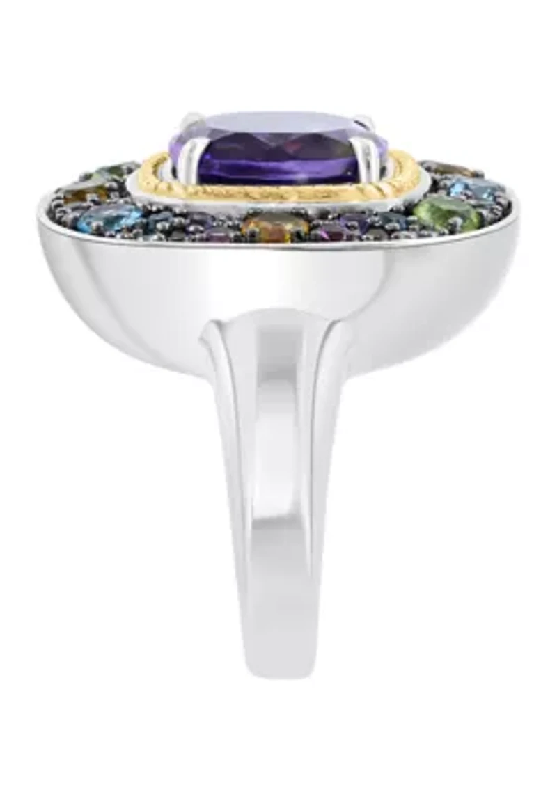 Diamond and Multi Gemstone Ring in Sterling Silver and 14K Yellow Gold