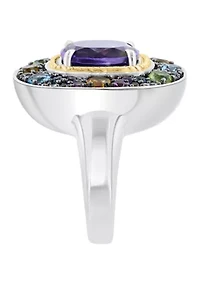 Diamond and Multi Gemstone Ring in Sterling Silver and 14K Yellow Gold