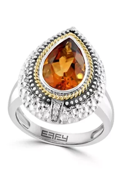 Diamond and Citrine Ring in Sterling Silver and 14K Yellow Gold