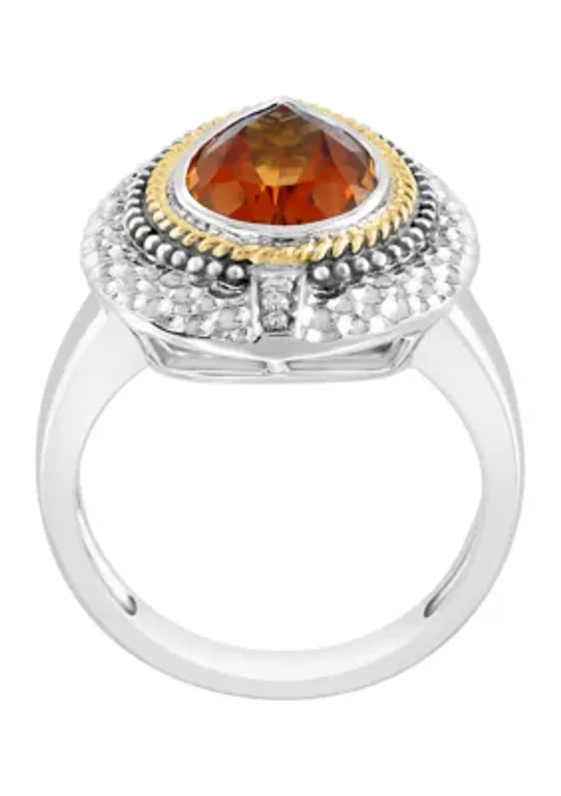 Diamond and Citrine Ring in Sterling Silver and 14K Yellow Gold