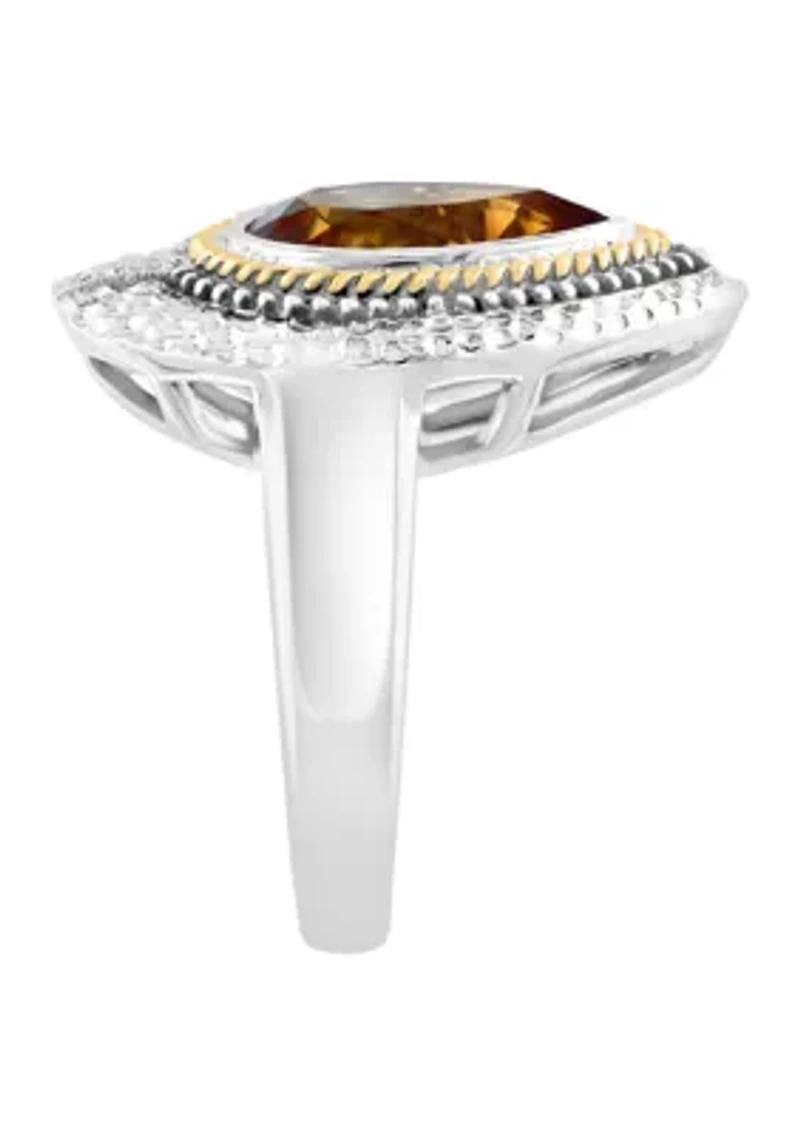 Diamond and Citrine Ring in Sterling Silver and 14K Yellow Gold