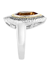 Diamond and Citrine Ring in Sterling Silver and 14K Yellow Gold