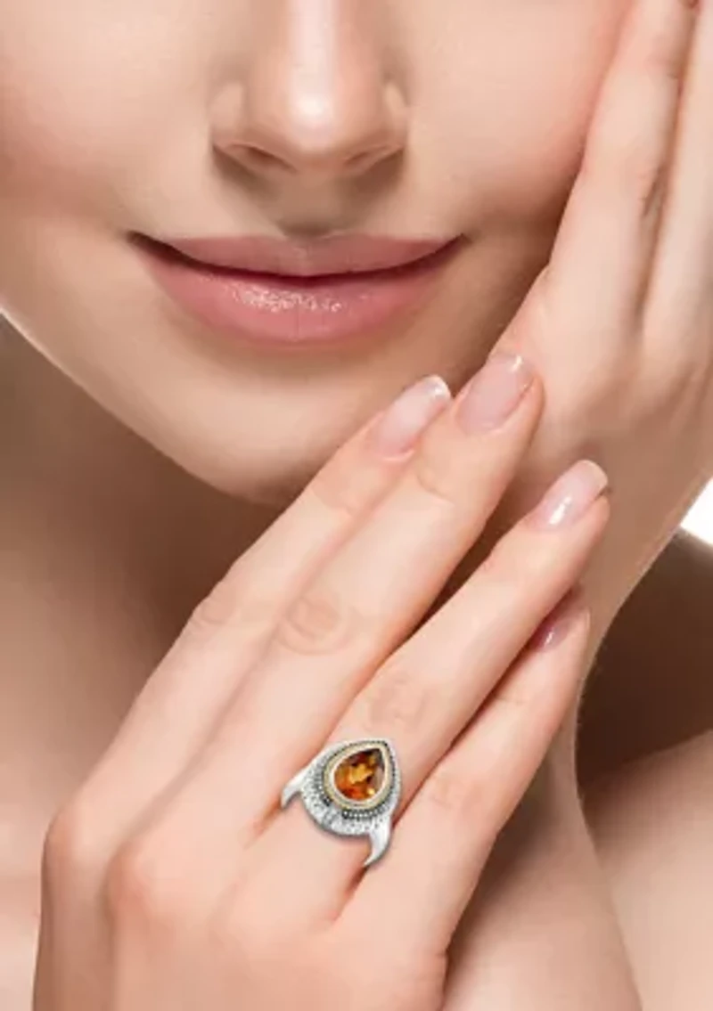 Diamond and Citrine Ring in Sterling Silver and 14K Yellow Gold