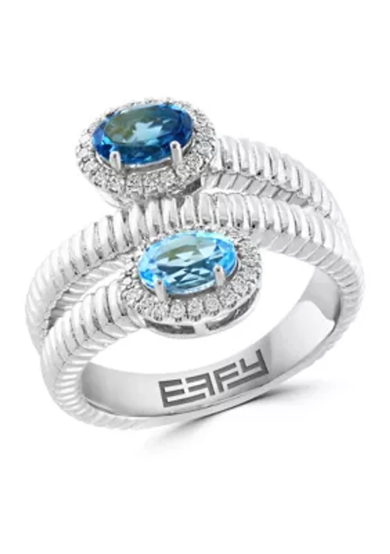Sterling Silver Diamond and Blue Topaz Ring