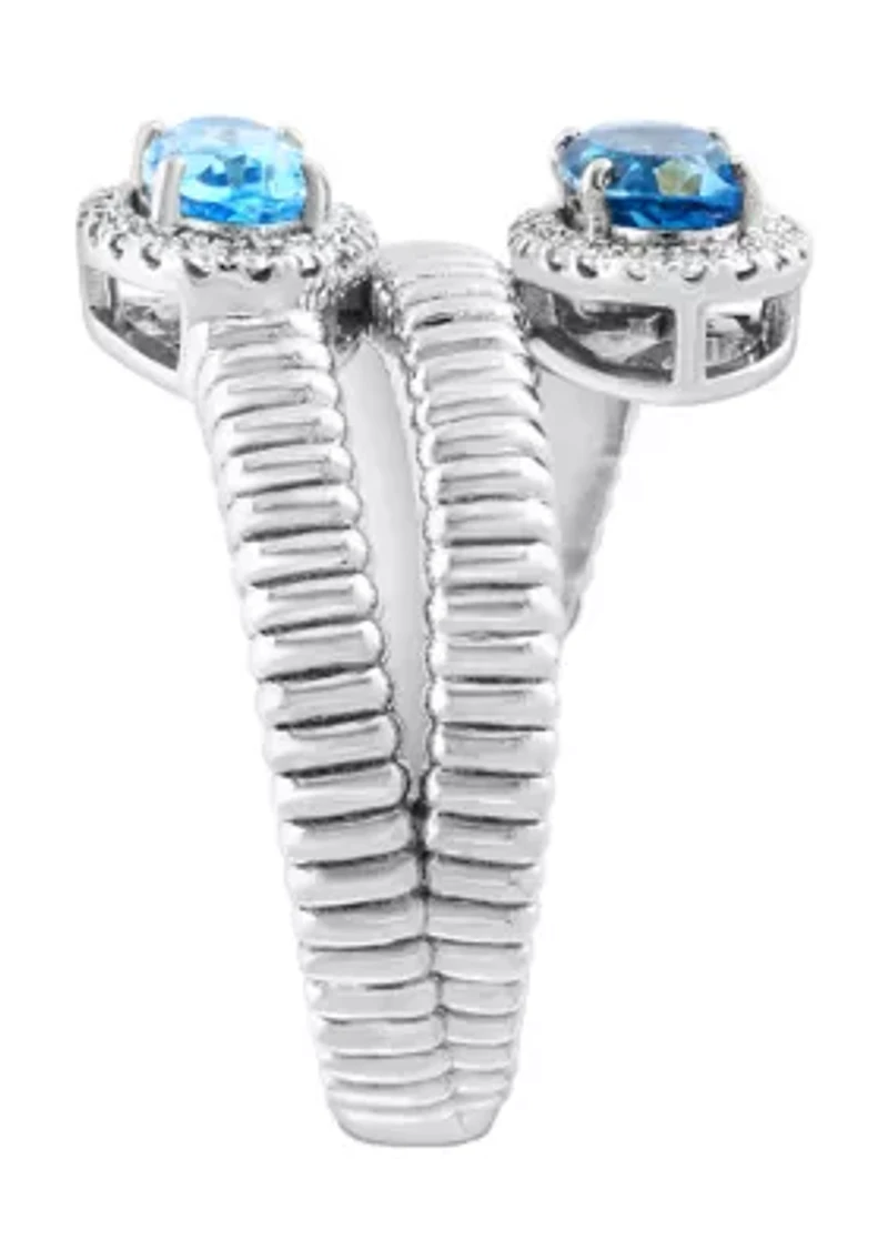 Sterling Silver Diamond and Blue Topaz Ring